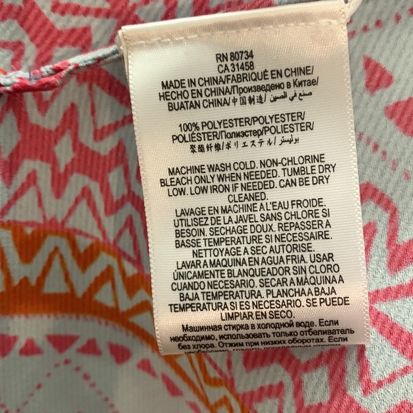 BCBG MaxAzria Kimono Blue Orange Pink XS/Small Geometric Open Arm Midi Length - Picture 2 of 12